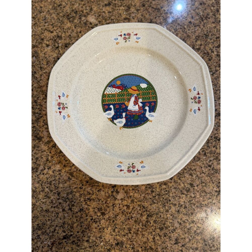 Cottagecore Speckled Stoneware Duck Goose Girl Plate